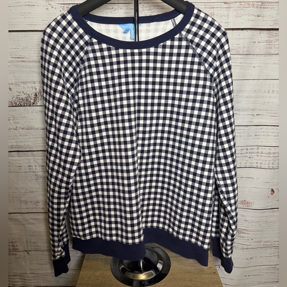 Draper James Navy and White Checkered Sweater (0323)